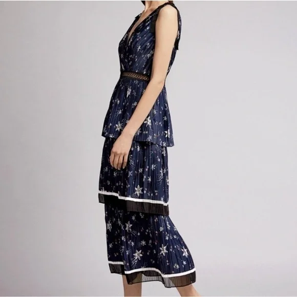 Self Portrait Women's Tiered Star Satin Printed Midi
Dress Navy Floral - Picture 2 of 11